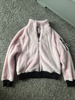 Forever 21 Light Pink Plush Teddy Jacket with Black Trim